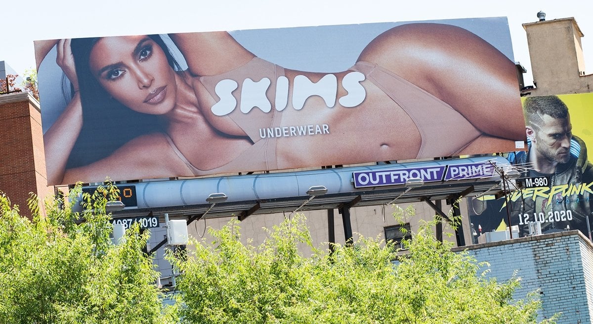 Kim Kardashian in a flesh-toned bra and panties set from her SKIMS cotton collection