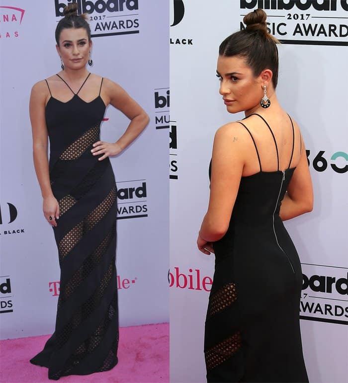 Lea Michele dons a black see-through dress