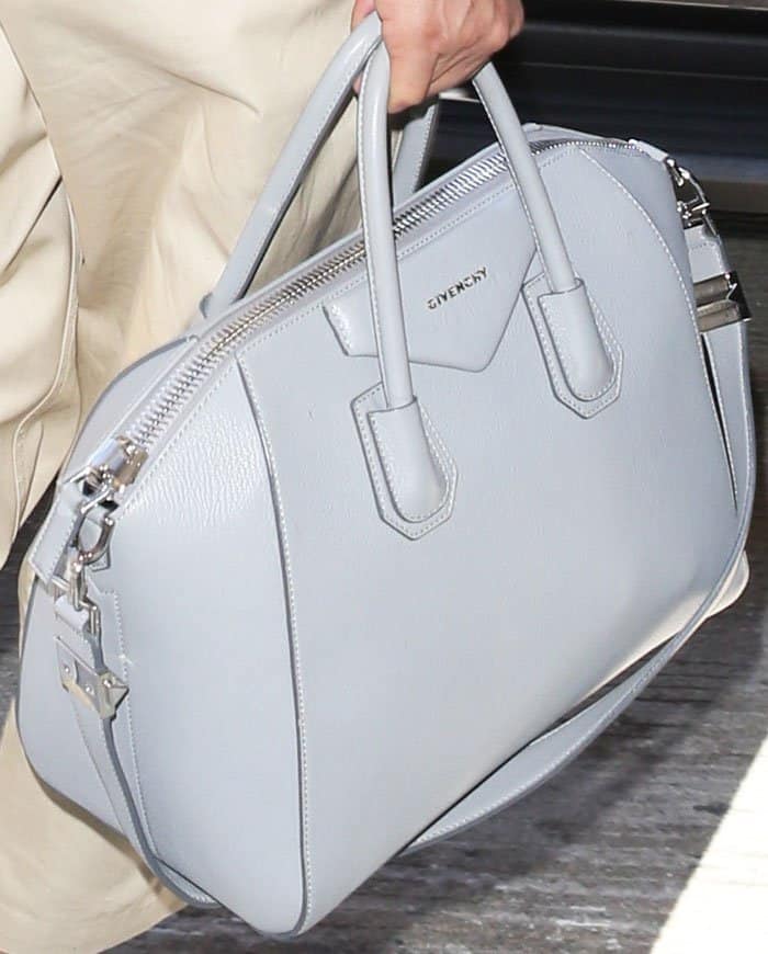 Priyanka dons a stylish dove gray tote by Givenchy