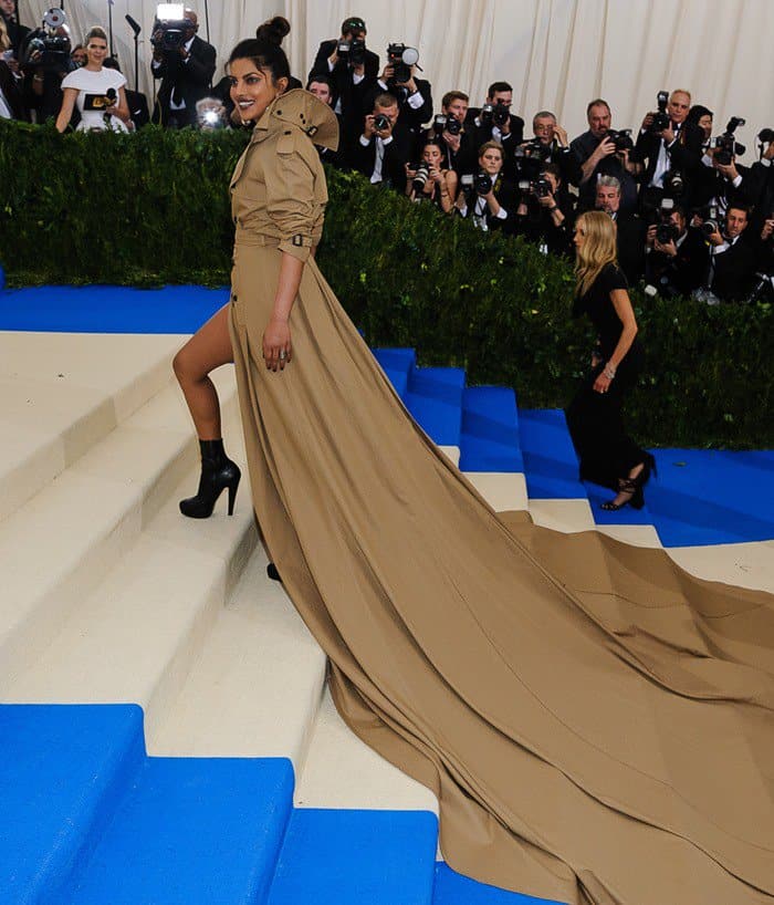 Priyanka Chopra wearing a gorgeous trench coat dress at the 2017 Metropolitan Costume Institute Benefit Gala held at the Metropolitan Museum of Art in New York City, on May 1, 2017