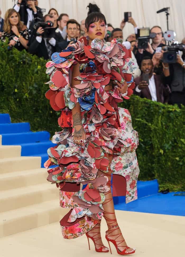 Rihanna's dress was a remarkable display of eccentricity, resembling an unorthodox secret garden with its elaborate and whimsical design