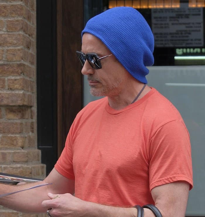 Robert Downey Jr. spotted leaving his hotel in New York.