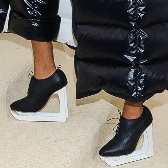 Beyonce's sister Solange wearing black and white ice-skating oxfords