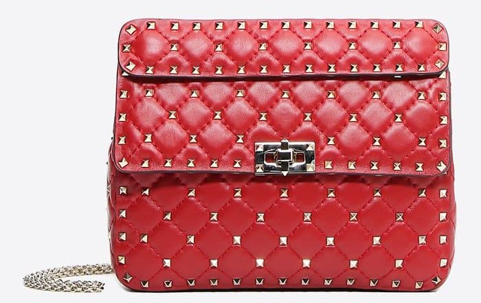 Valentino Rockstud Spike medium chain bag in Valentino Red