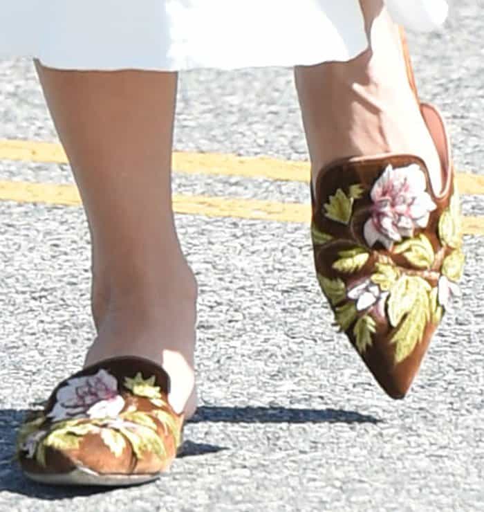 Vanessa added a touch of print to her outfit with a pair of Alberta Ferretti mules