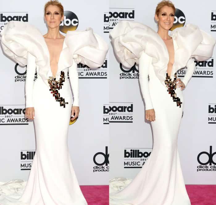 Celine Dion wearing a Stephane Rolland spring 2017 couture gown at the 2017 Billboard Music Awards