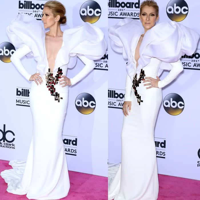 Celine Dion wearing a Stephane Rolland spring 2017 couture gown at the 2017 Billboard Music Awards