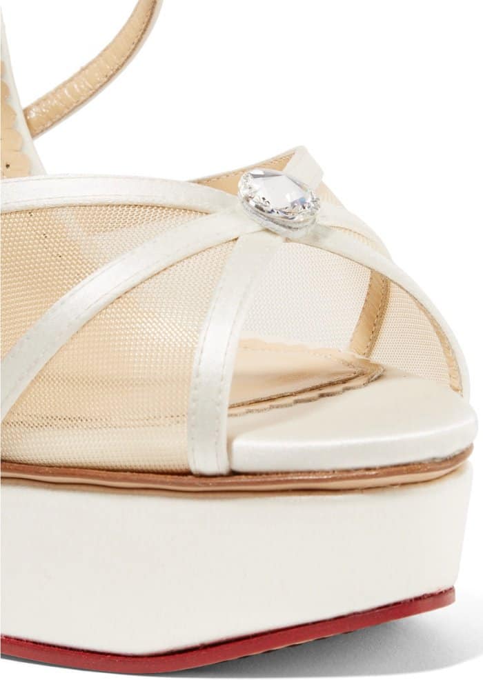 Charlotte Olympia “Isadora” Embellished Satin and Mesh Sandals