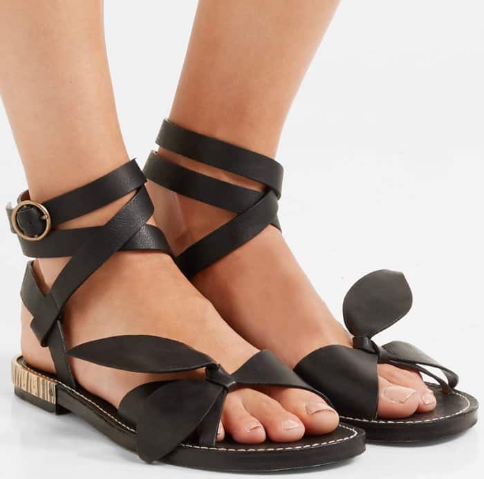 Chloe x Net-A-Porter bow-detailed embellished sandals in black leather