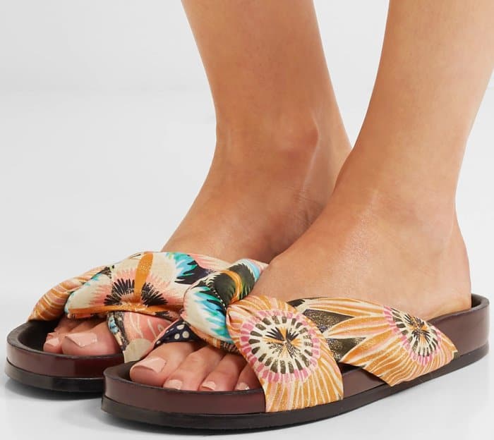 Chloe x Net-A-Porter floral-print satin and leather slides