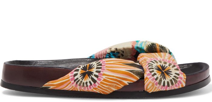 Chloe x Net-A-Porter floral-print satin and leather slides