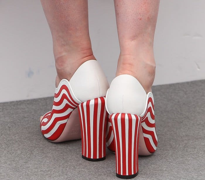 Gwendoline Christie wearing Fendi striped leather pumps at the 70th Cannes Film Festival “Top of the Lake: China Girl” photocall