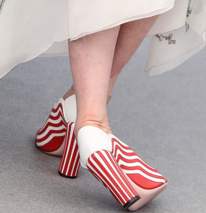 Gwendoline Christie wearing Fendi striped leather pumps at the 70th Cannes Film Festival “Top of the Lake: China Girl” photocall