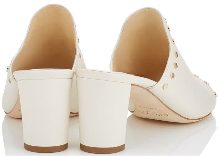 Jimmy Choo “Myla” White Nappa Leather Mules with Gold Studs