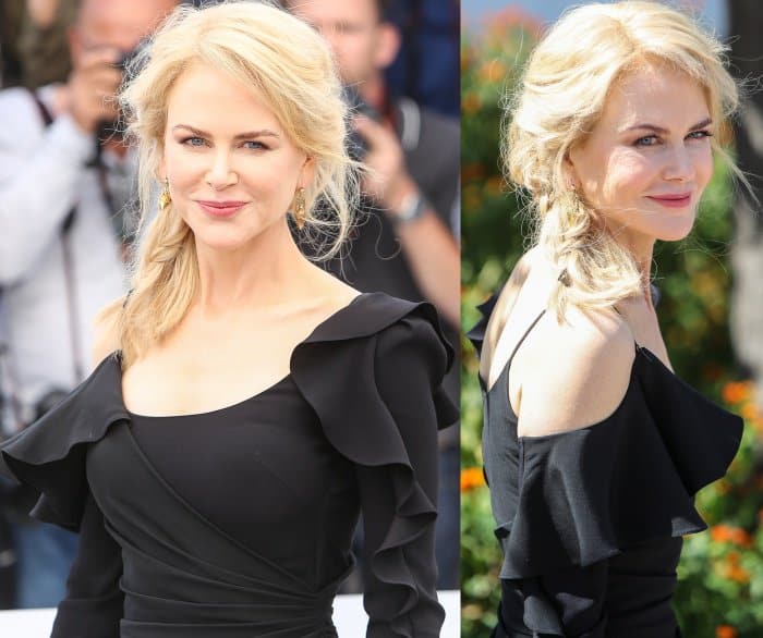 Nicole Kidman wearing a Versace dress and Christian Louboutin "Harler" pumps at the "Top of the Lake: China Girl" photocall during the 70th annual Cannes Film Festival