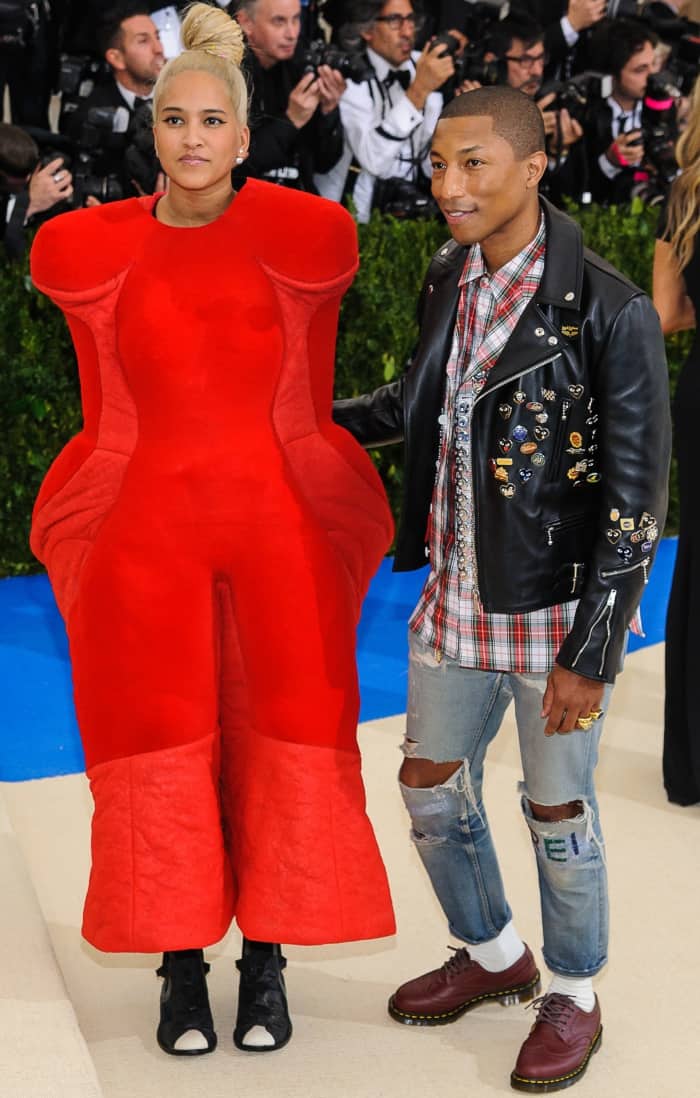 Helen Lasichanh and Pharrell Williams wearing Comme des Garçons at the 2017 Met Gala
