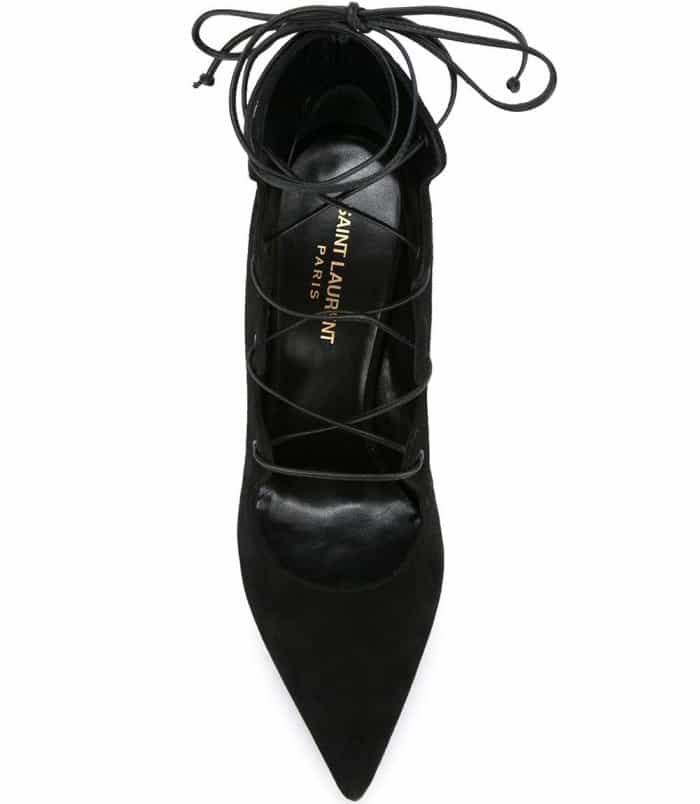 Saint Laurent “Paris” Lace-Up Pumps in Black Suede