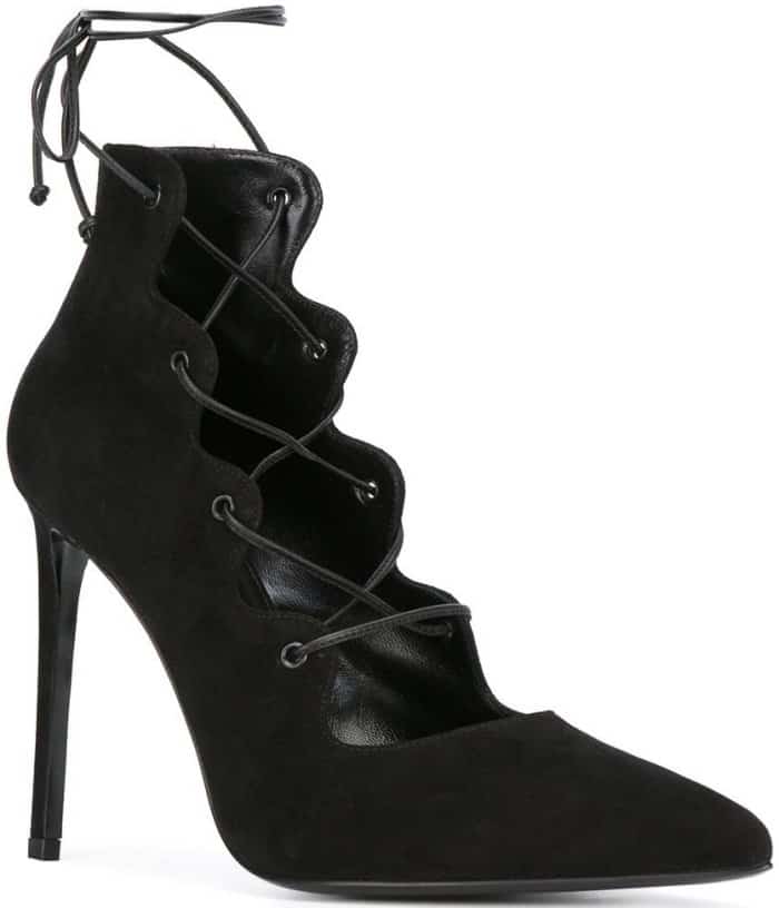 Saint Laurent “Paris” Lace-Up Pumps in Black Suede