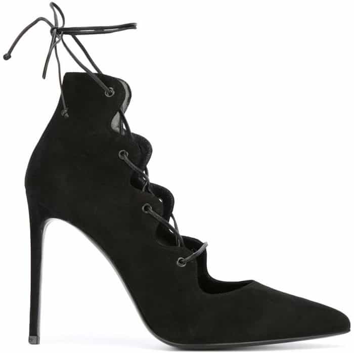 Saint Laurent “Paris” Lace-Up Pumps in Black Suede