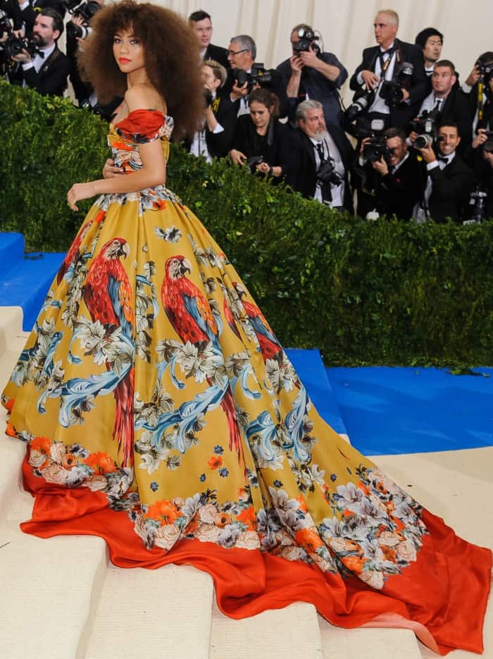 Zendaya wearing a Dolce & Gabbana Alta Moda Fall 2015 couture gown at the 2017 Met Gala