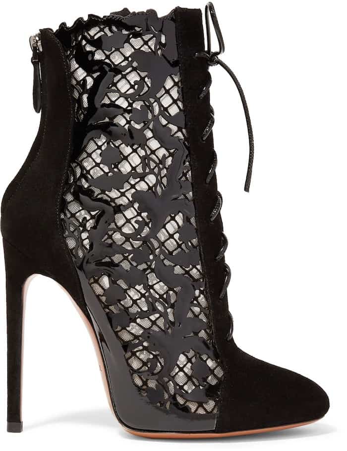 Alaïa laser-cut suede and patent-leather ankle boots