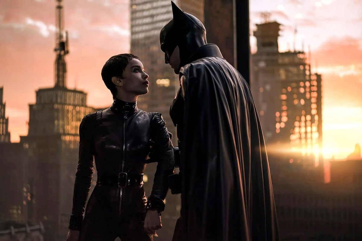 Robert Pattinson as Bruce Wayne / Batman and Zoë Kravitz as Selina Kyle / Catwoman in the 2022 American superhero film The Batman
