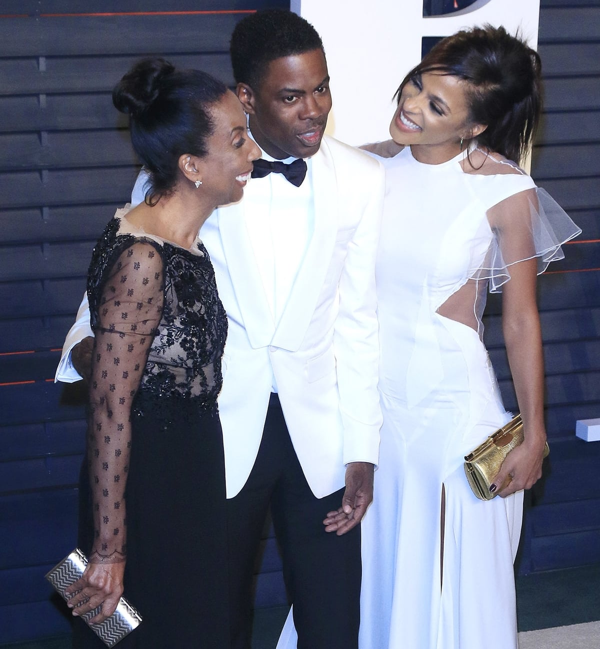 Chris Rock was joined by his mother Rosalie and his girlfriend Megalyn Echikunwoke 2016 Vanity Fair Oscar Party