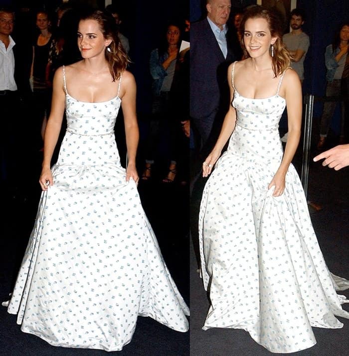 Emma Watson attended the premiere of 'The Circle' at UGC Normandie in Paris wearing a beautiful floral gown.