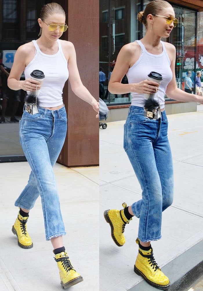 Gigi Hadid showed off her slim physique in a Re/done ribbed tank