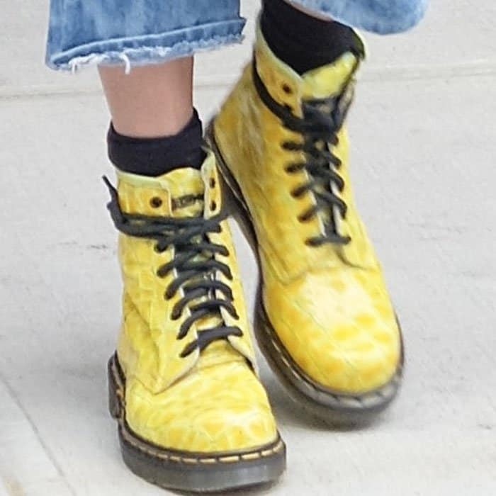 Gigi Hadid's yellow Dr. Martens boots