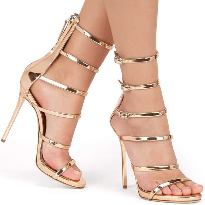 Giuseppe Zanotti Margaret Mirrored Rose Gold Leather Sandal