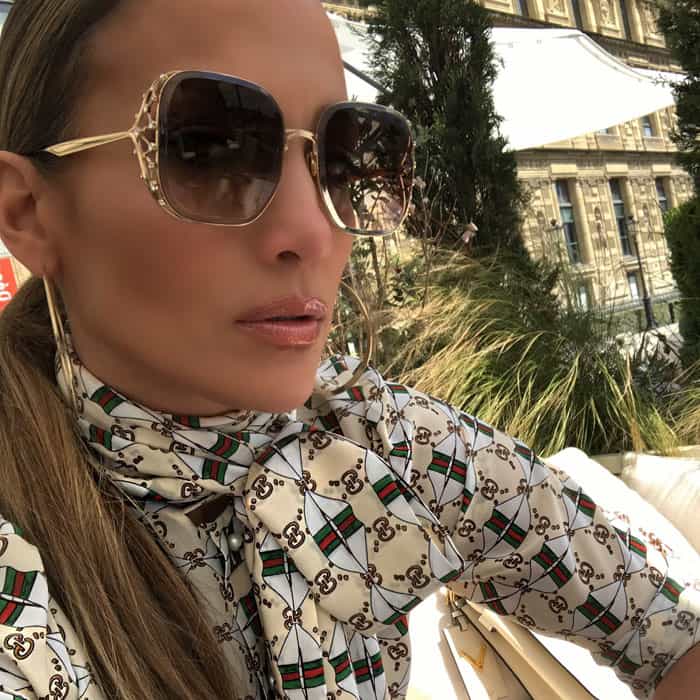 J.Lo shows off her flawless makeup and Elie Saab sunglasses on Instagram