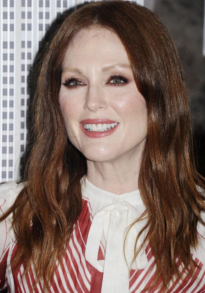 Julianne Moore lights the Empire State Building to honor National Gun Violence Awareness Day in New York on June 1, 2017