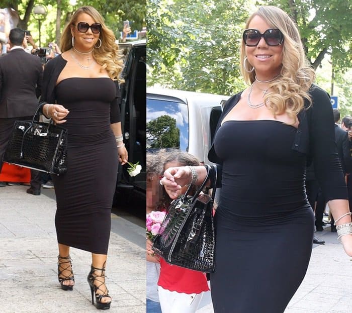 Mariah Carey spotted walking out of Plaza Athenee Hotel in Paris.