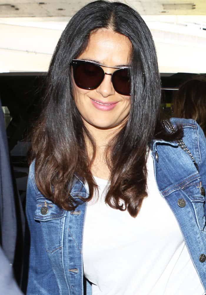 Salma Hayek opted for a casual look at Los Angeles International (LAX) Airport