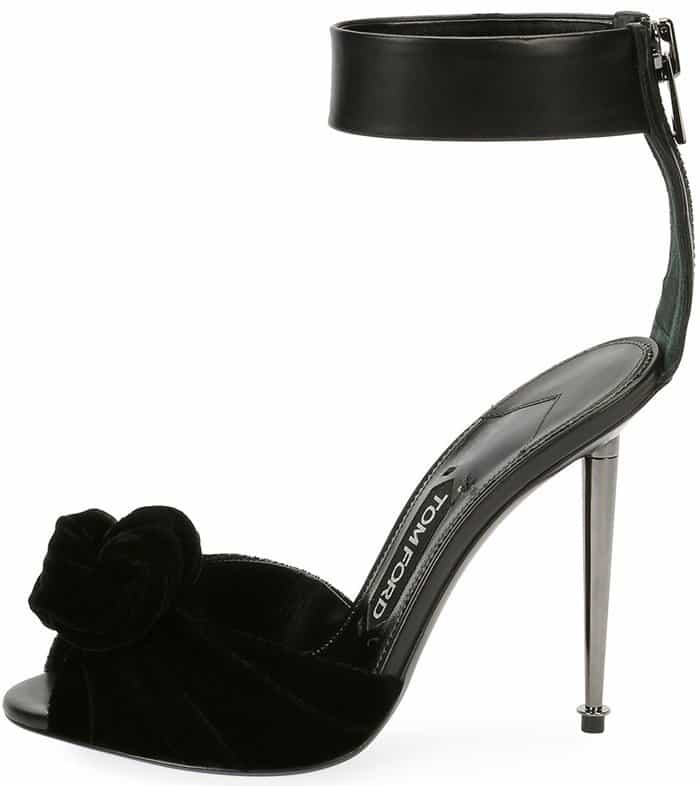 Tom Ford Velvet/Leather Knot Hardware-Heel Sandals