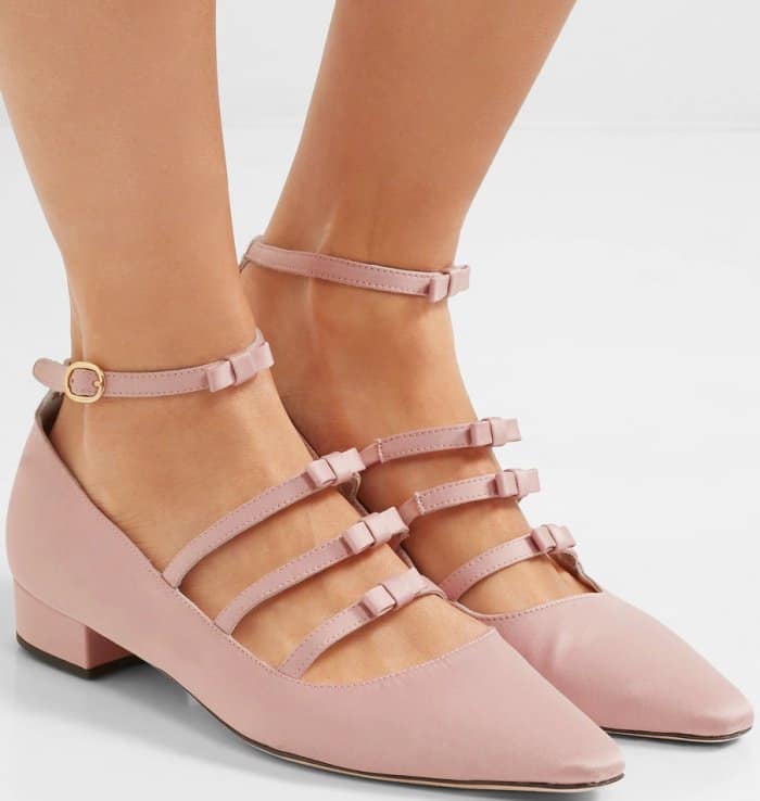 AlexaChung bow-embellished satin point-toe flats