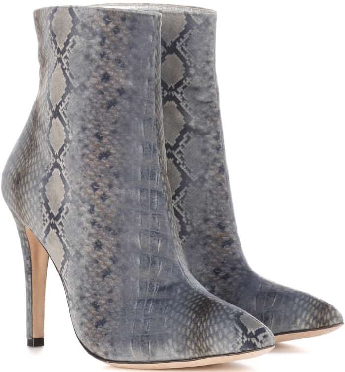 AlexaChung snakeskin-printed velvet ankle boots