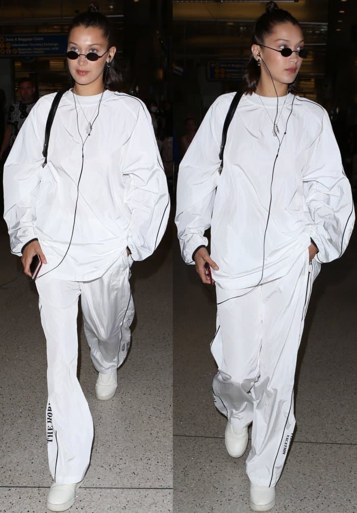 Bella Hadid rocks a “South of the Border” tracksuit top with matching track pants