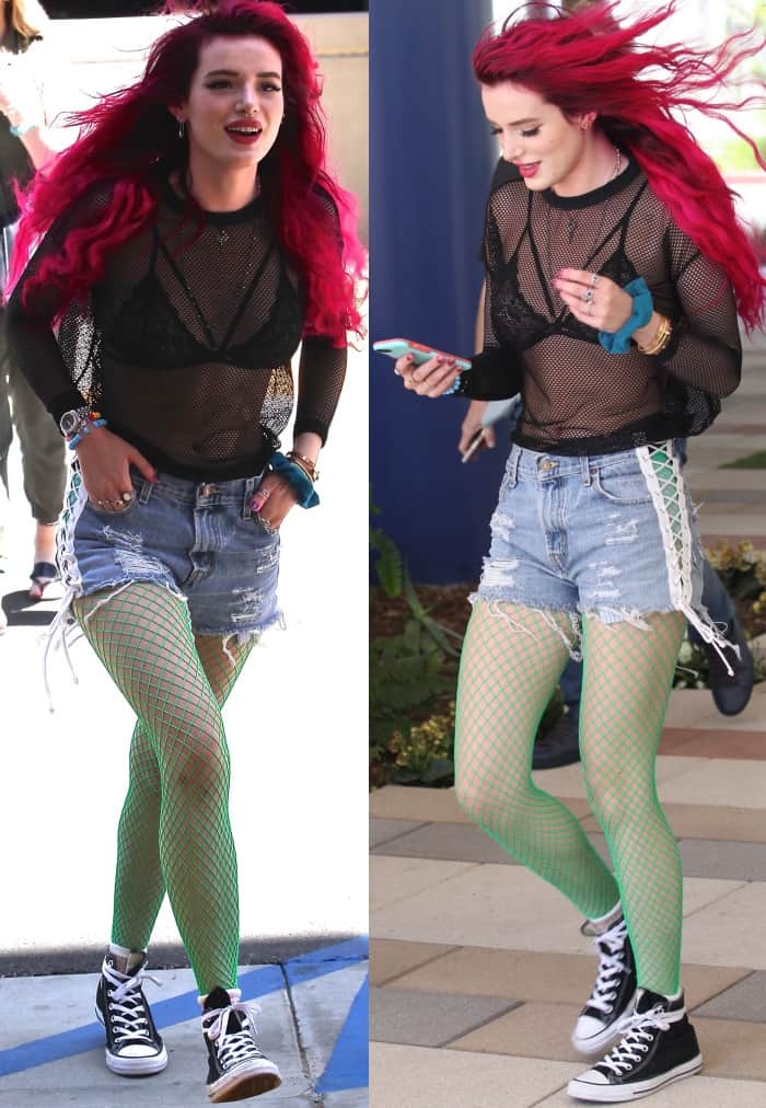 Bella Thorne wearing Converse Chuck Taylor All Star high top sneakers while out and about in LA