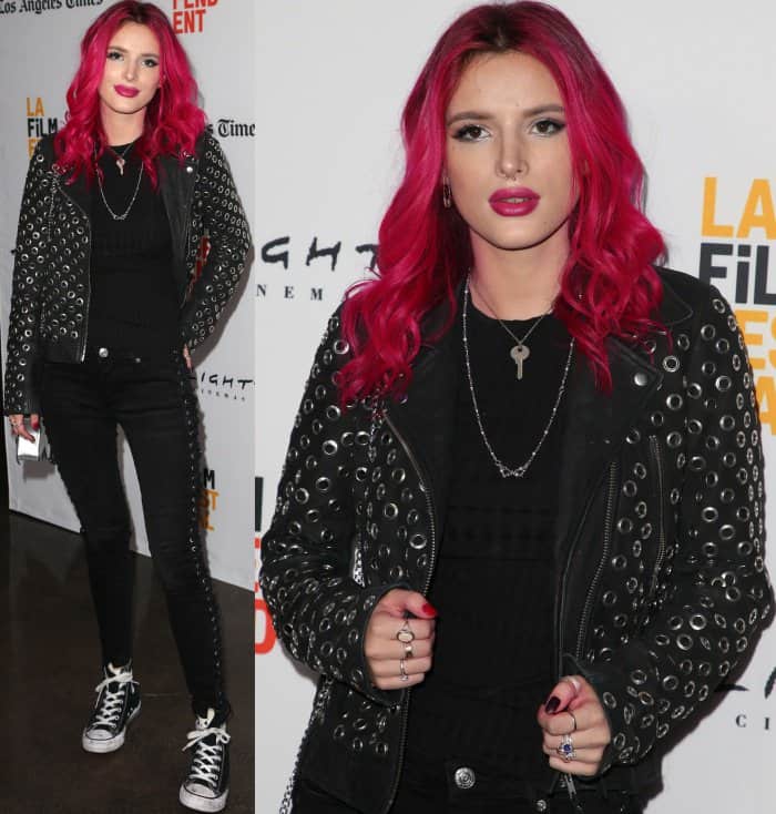 Bella Thorne wearing Converse Chuck Taylor All Star high top sneakers at the 2017 Los Angeles Film Festival screening of "You Got Me"