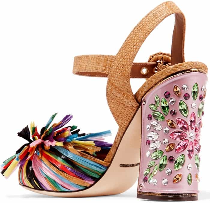 Dolce & Gabbana Crystal-Embellished Raffia Sandals