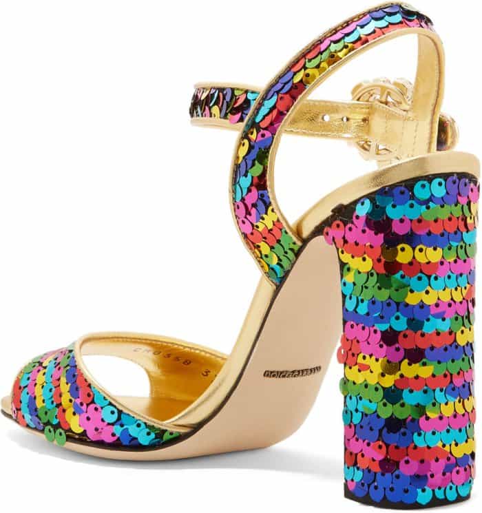 Dolce & Gabbana Crystal-Embellished Sequined Metallic Leather Sandals