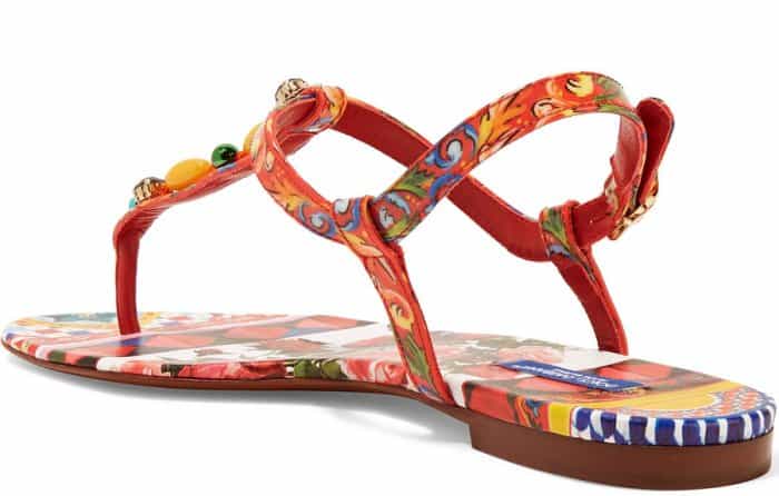 Dolce & Gabbana Embellished Printed Leather Sandals