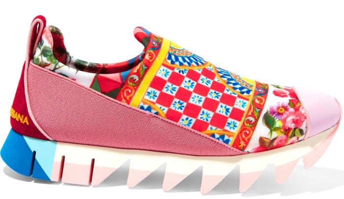 Dolce & Gabbana “Ibiza” Suede-Trimmed Printed Neoprene Slip-On Sneakers