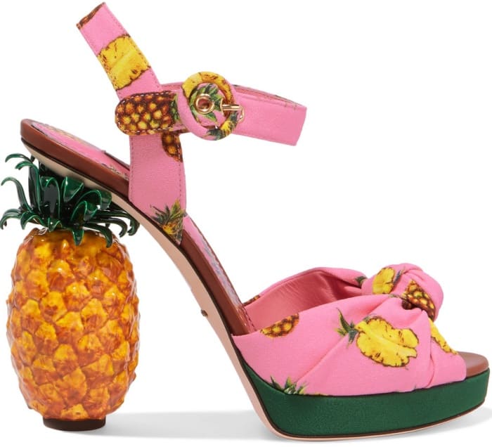 Dolce & Gabbana Knotted Printed Crepe Platform Sandals