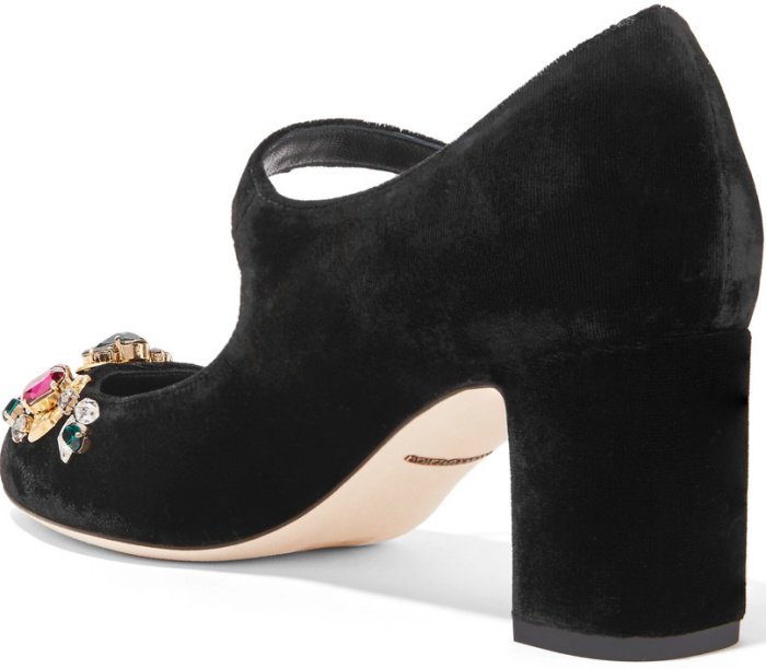 Dolce & Gabbana “Vally” Embellished Velvet Mary Jane Pumps