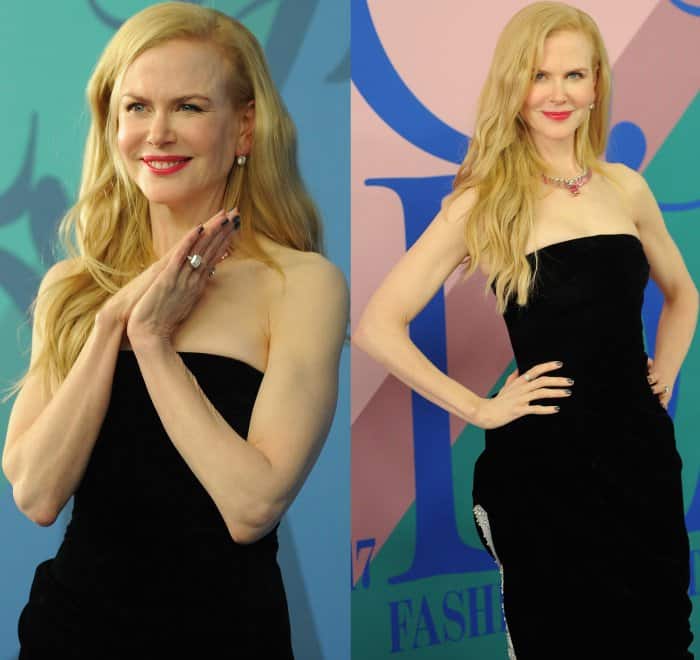 Nicole Kidman wearing an Oscar de la Renta fall 2017 dress and Giuseppe Zanotti "Dionne" sandals at the 2017 CFDA Fashion Awards