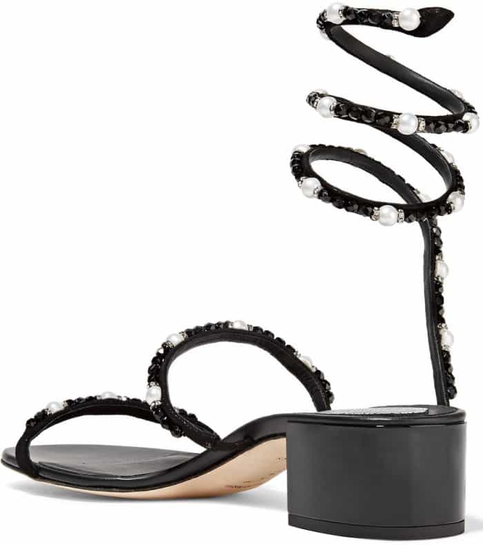 Rene Caovilla crystal and faux pearl-embellished nubuck sandals