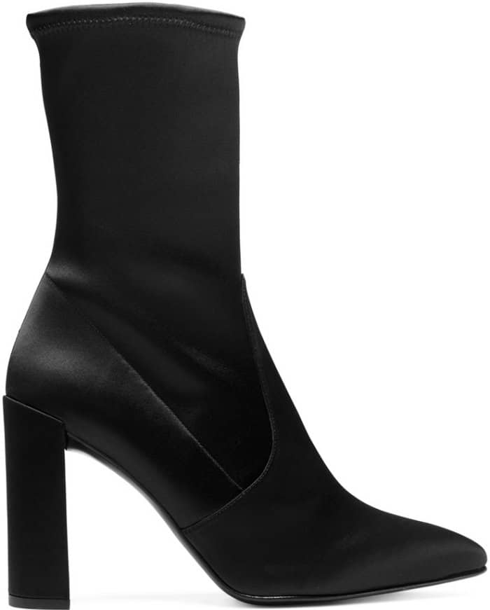 Stuart Weitzman "Clinger" Booties in Black Stretch Satin